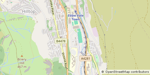 Map of Ebbw Vale, Blaenau Gwent
