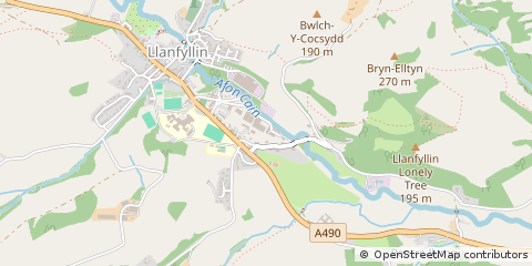 Map of Llanfyllin, Powys