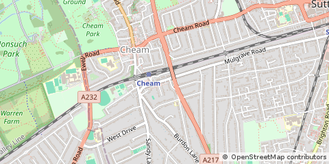 Map of Cheam, Surrey