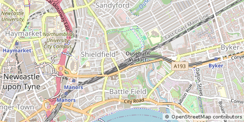 Map of Newcastle, Tyne and Wear