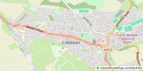 Map of Crediton, Devon