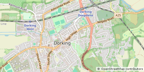 Map of Dorking, Surrey