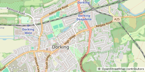 Map of Dorking, Surrey