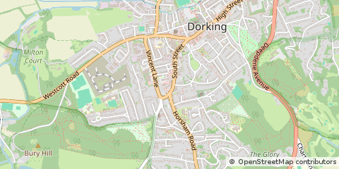Map of Dorking, Surrey