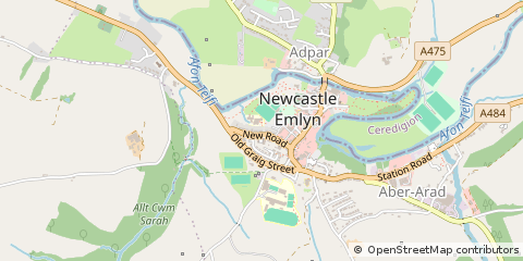 Map of Newcastle Emlyn, Dyfed