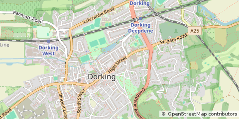 Map of Dorking, Surrey