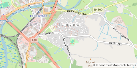 Map of Carmarthen, Carmarthenshire