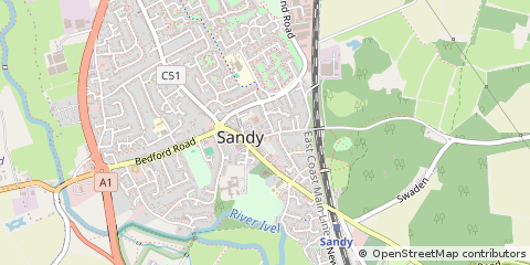 Map of Sandy, Bedfordshire