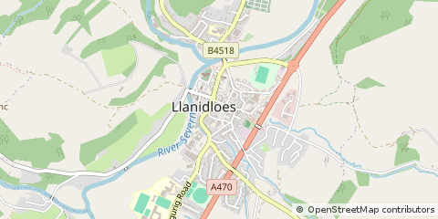 Map of Llanidloes, Powys