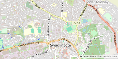 Map of Swadlincote, Derbyshire