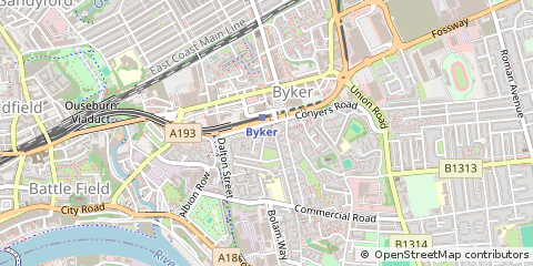 Map of Newcastle Upon Tyne, Tyne and Wear